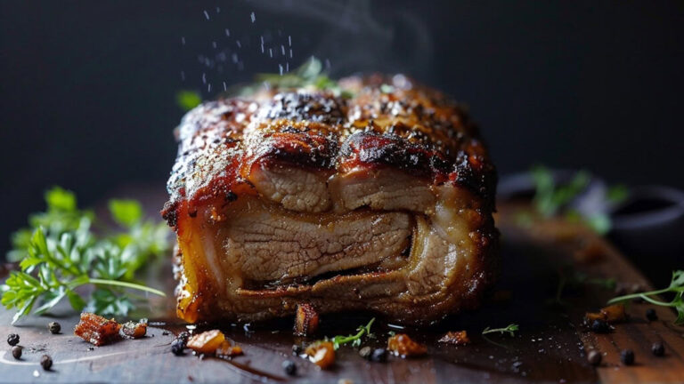 Gerösteter Schweinebauch schön angerichtet