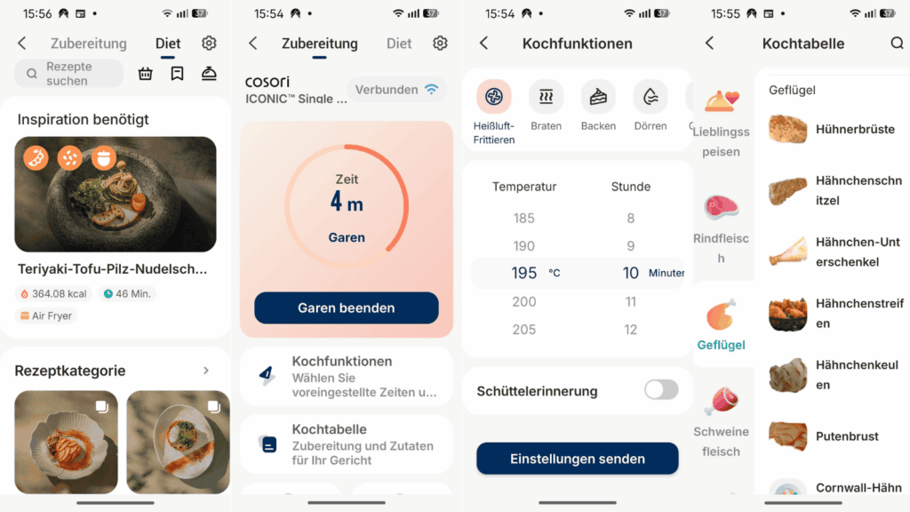 Screenshots der Vesync App für die Cosori Iconic